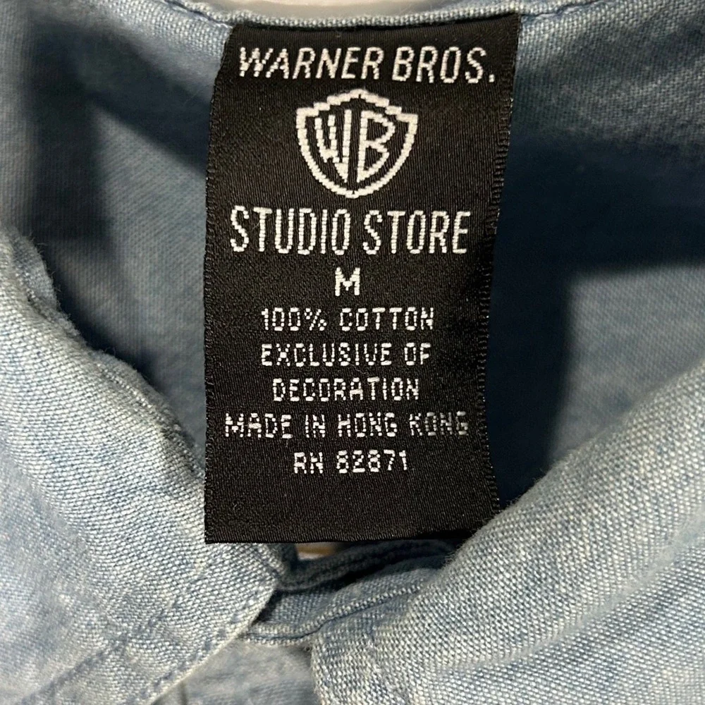 Vintage Warner Brothers Studio Taz Tasmanian Devil Denim Shirt Cartoon Medium - Picture 8 of 13